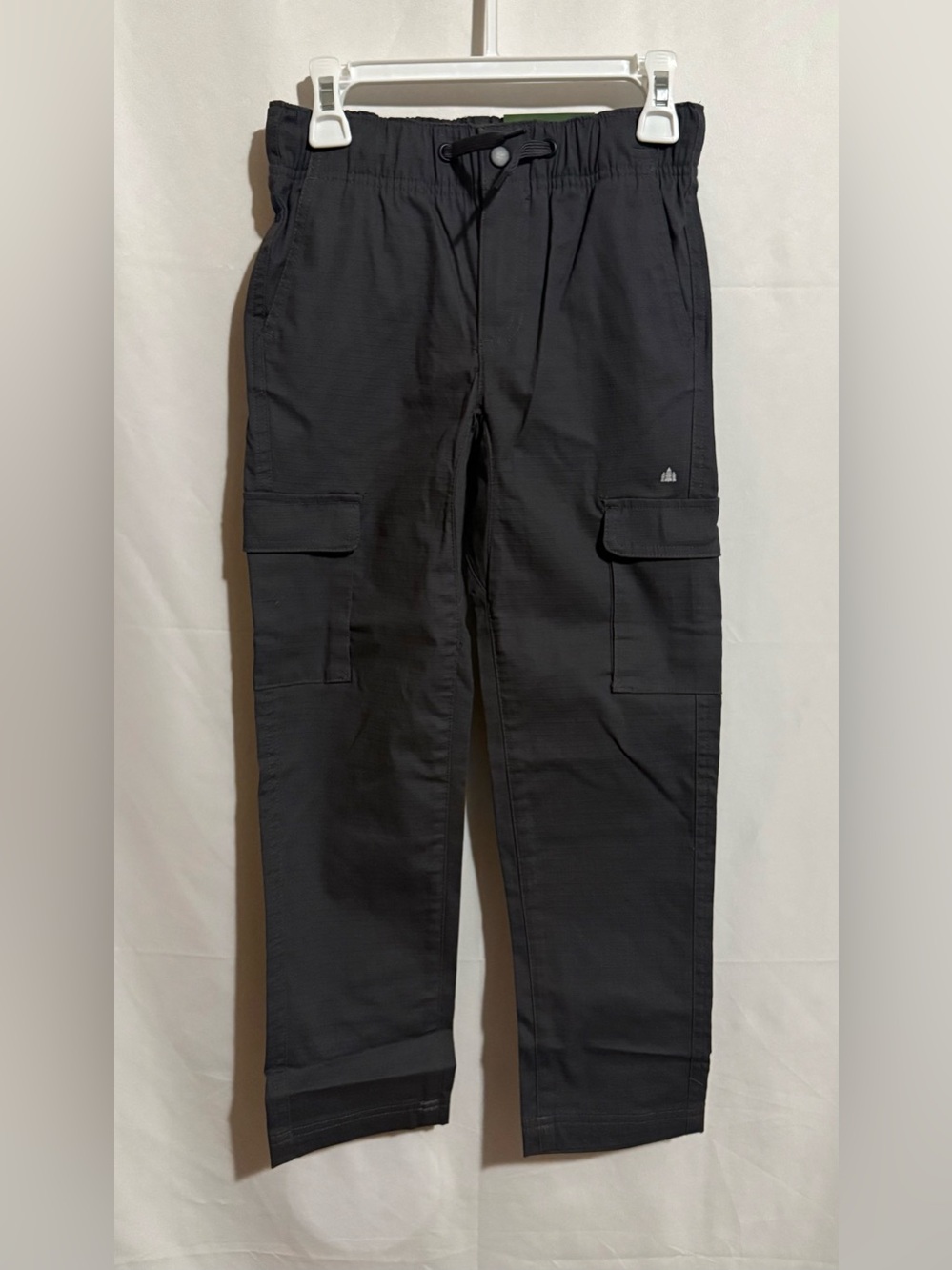 Lake & Trail Boys Gray Solid Cargo Pants Pull-On Drawstring Elastic Waist S 6/7